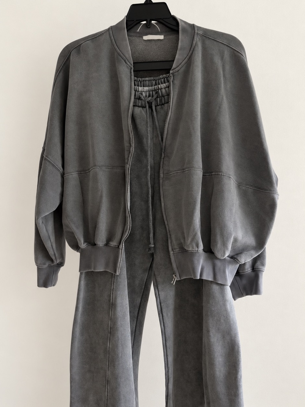 ZARA Blue Gray Washed Bomber & Wide-Leg Pants Set Size M